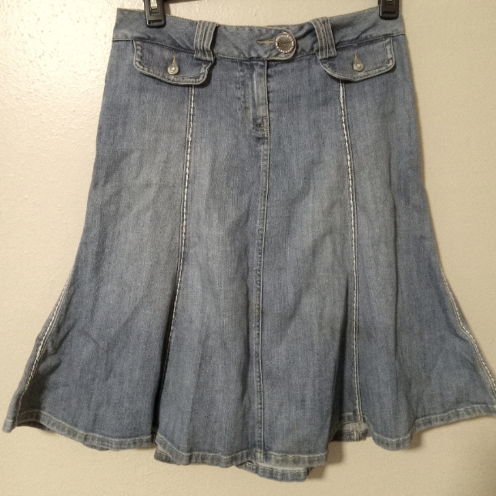 Candies Vintage 90s Fit and Flare Y2K Thick Stitch Denim Skirt Size 9